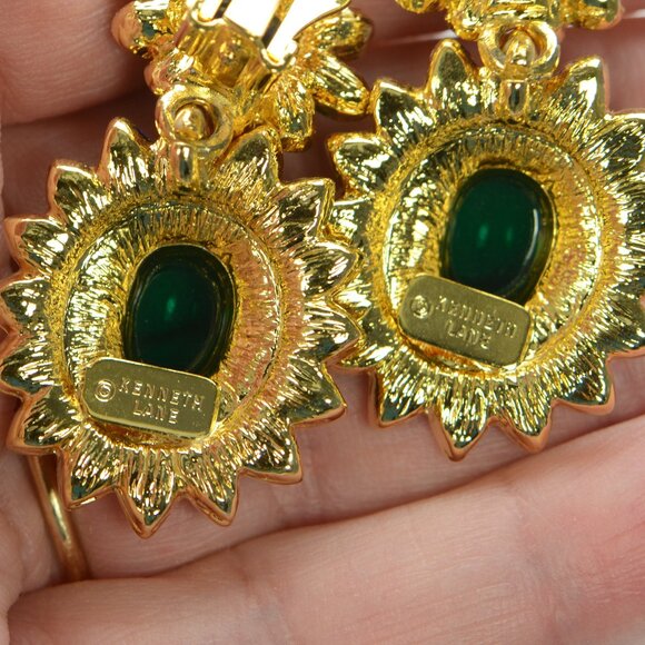 Vintage Kenneth Jay Lane KJL Gold-tone Gemstone & Crystal Drop Earrings - Picture 6 of 8